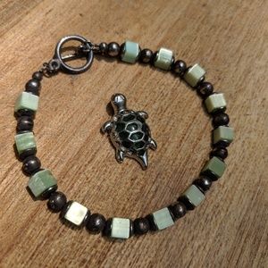 🐢Green Bracelet + Green Turtle Pendant/Charm